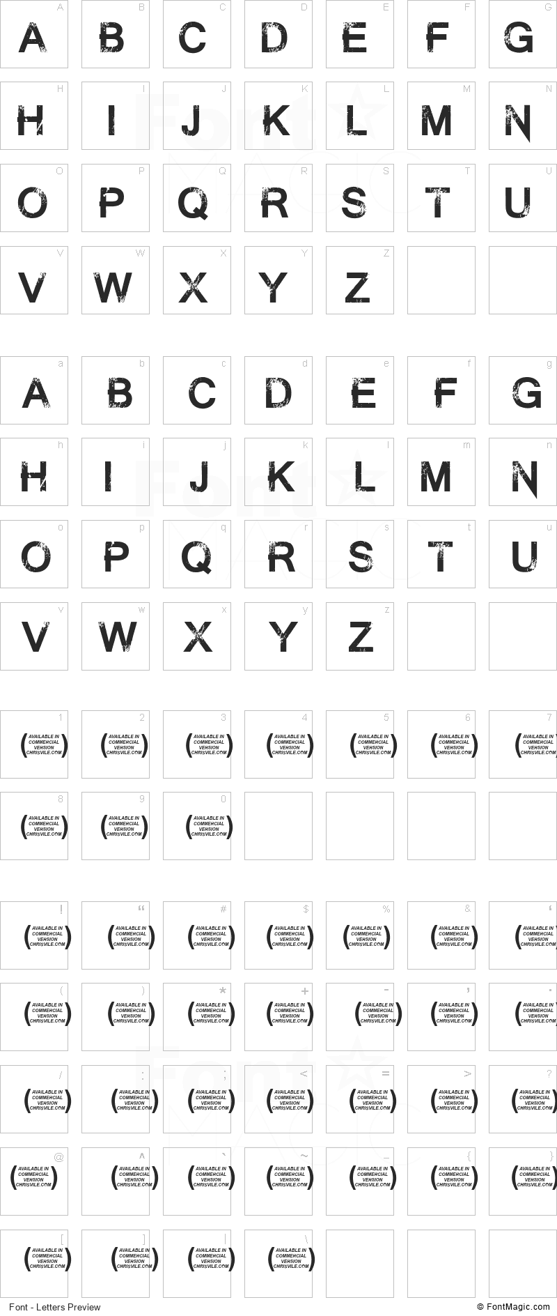 Summon the Executioner Font - All Latters Preview Chart